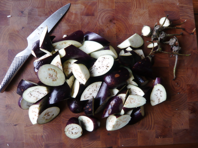 cutting eggplant